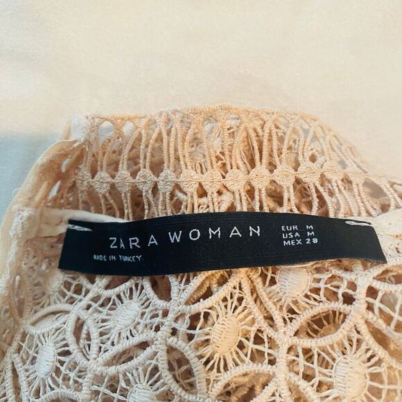 Zara Woman Crochet Lace High Collar Scalloped Trim Cotton Blouse Pink Medium - Picture 5 of 5